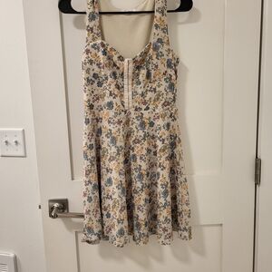 Floral Mini Dress in Cream and Blue